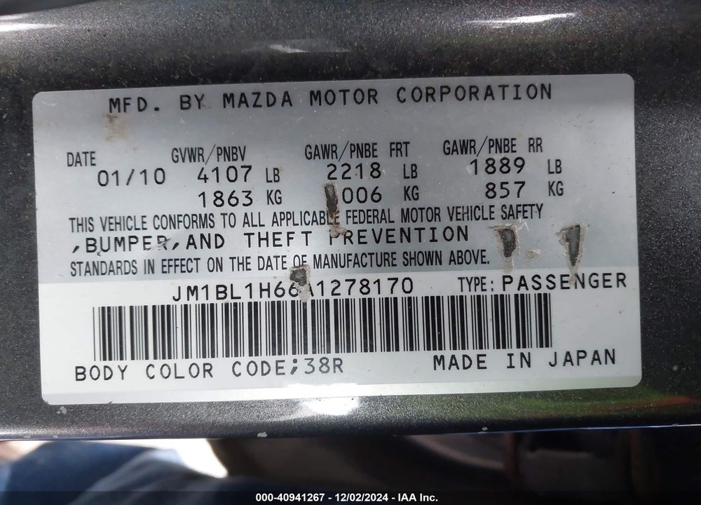 2010 MAZDA 3 S GRAND TOURING VIN: JM1BL1H66A1278170