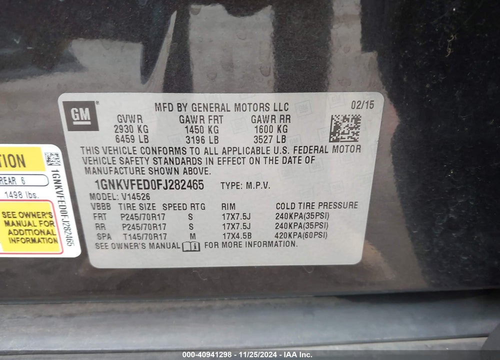 2015 CHEVROLET TRAVERSE LS VIN: 1GNKVFED0FJ282465