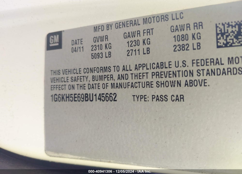 2011 CADILLAC DTS PREMIUM COLLECTION VIN: 1G6KH5E69BU145662