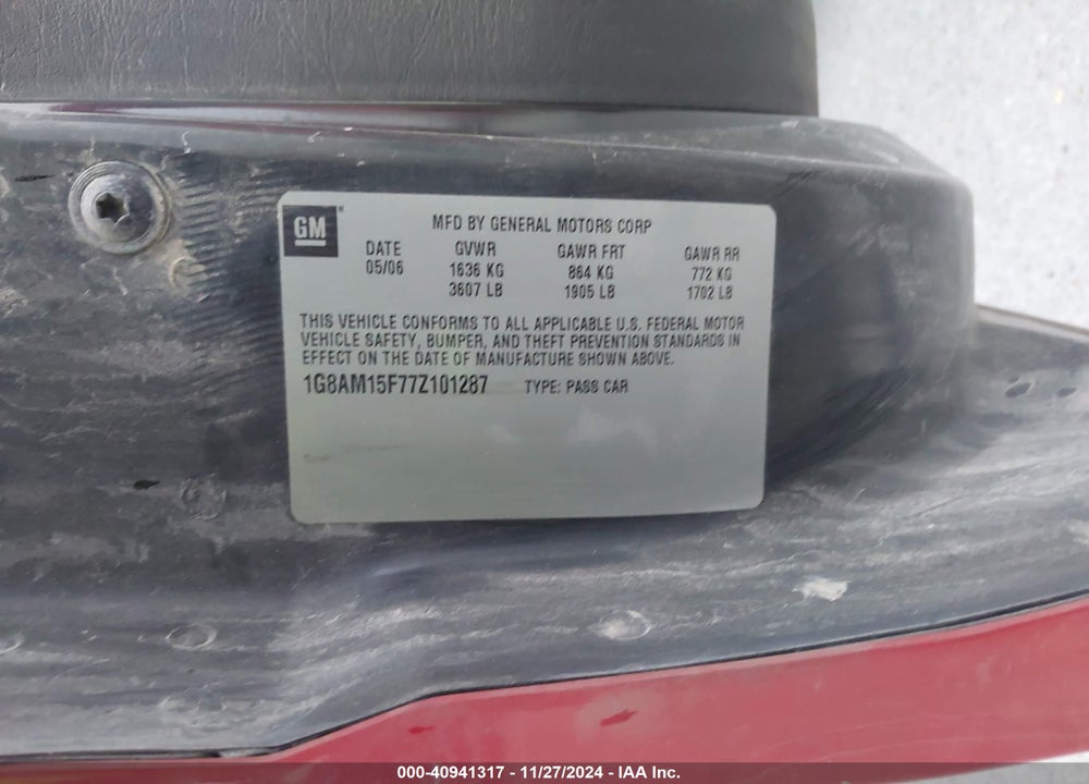 2007 SATURN ION 2 VIN: 1G8AM15F77Z101287