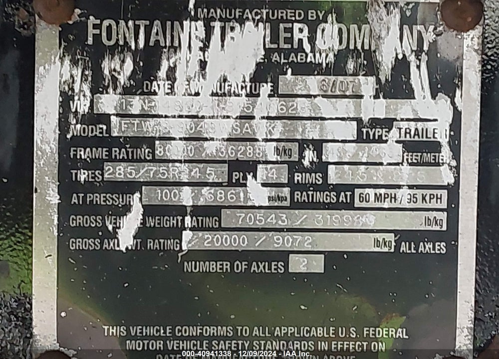 2008 FONTAINE TRAILER CO TRAILER VIN: 13N14820481546628