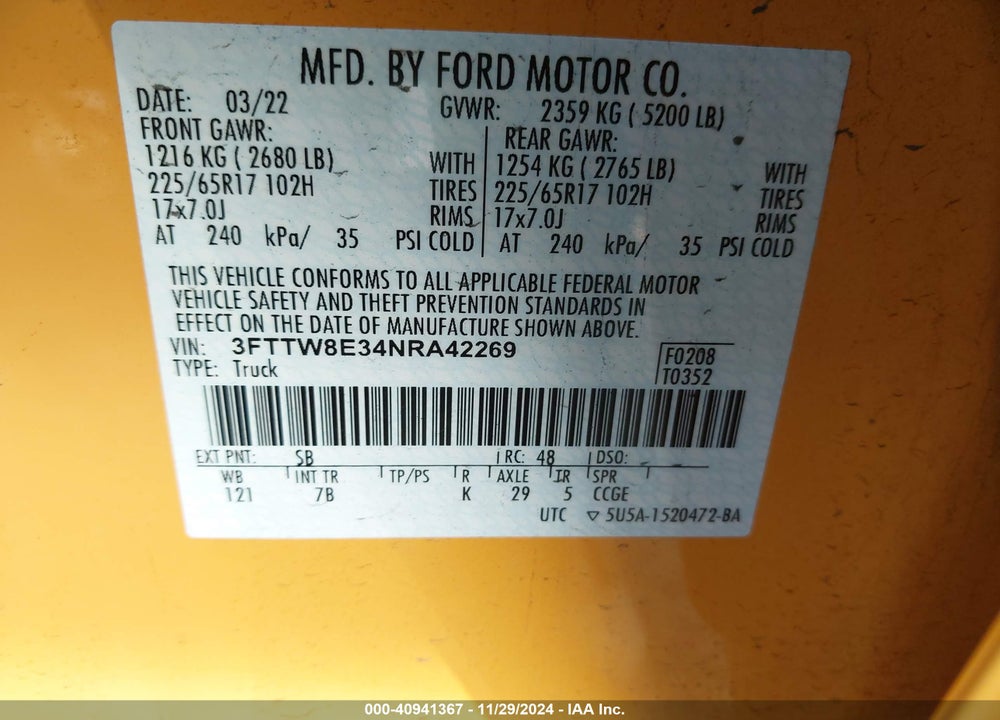 2022 FORD MAVERICK XLT VIN: 3FTTW8E34NRA42269