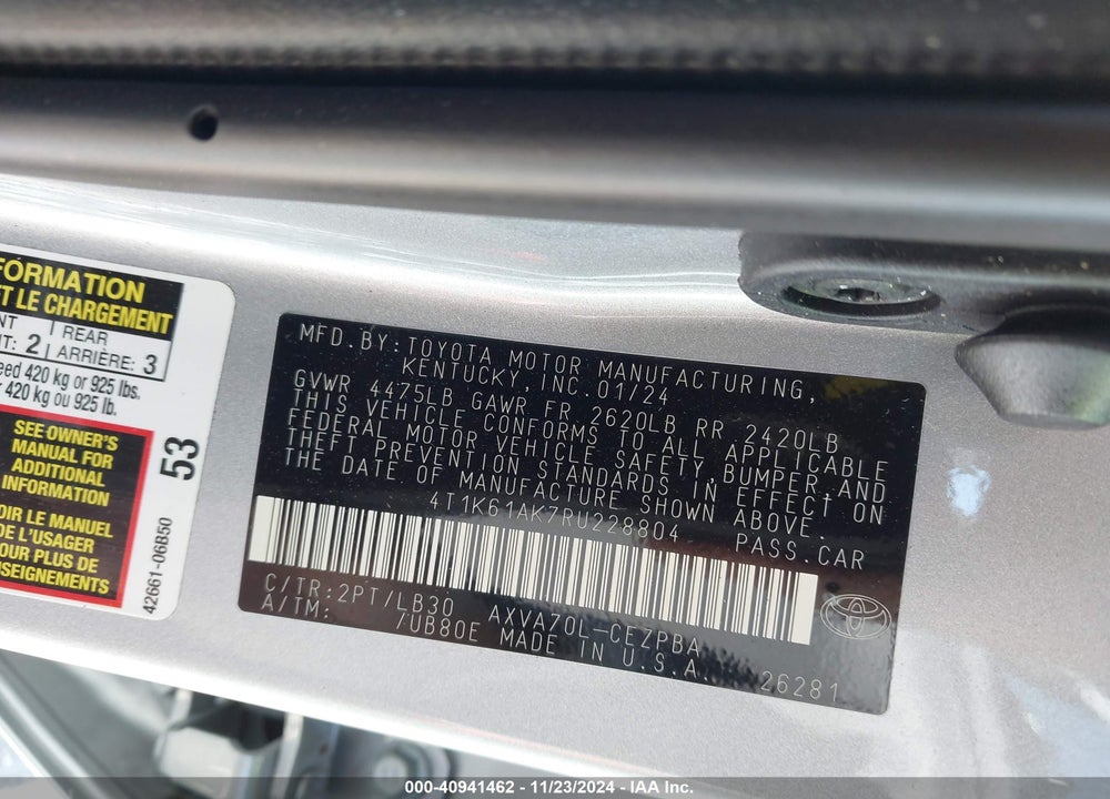 2024 TOYOTA CAMRY XSE VIN: 4T1K61AK7RU228804