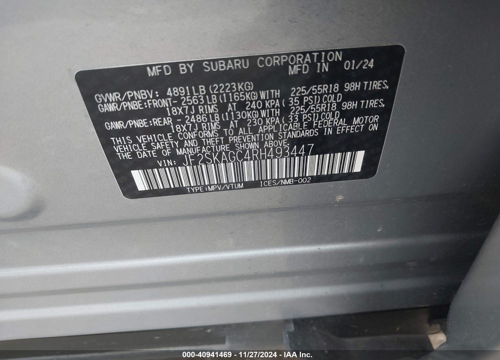 2024 SUBARU FORESTER VIN: JF2SKAGC4RH493447