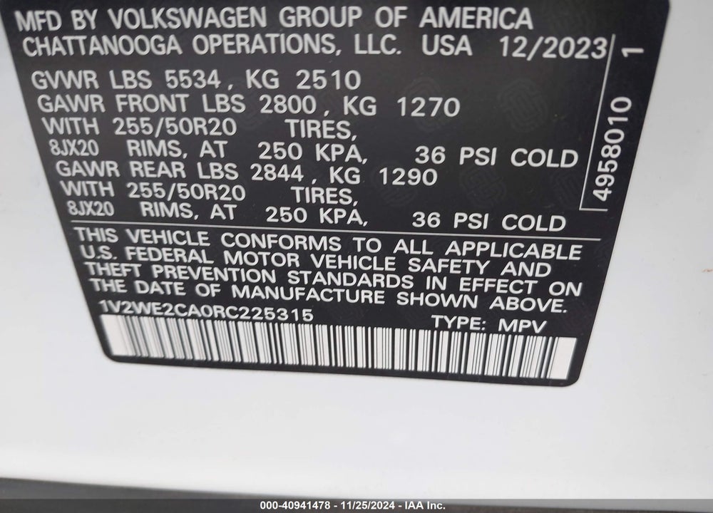 2024 VOLKSWAGEN ATLAS CROSS SPORT 2.0T SE W/TECHNOLOGY VIN: 1V2WE2CA0RC225315