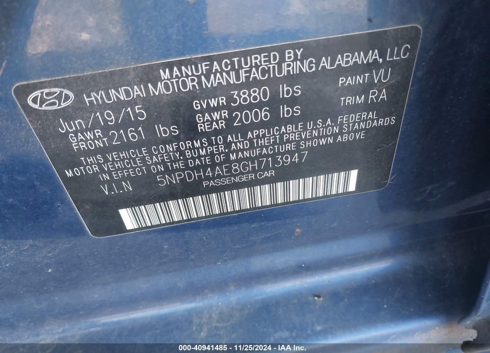 2016 HYUNDAI ELANTRA SE VIN: 5NPDH4AE8GH713947