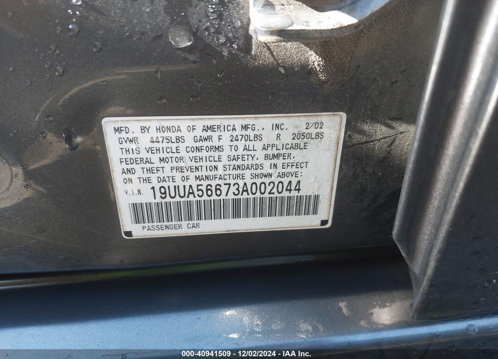 2003 ACURA TL 3.2 VIN: 19UUA56673A002044