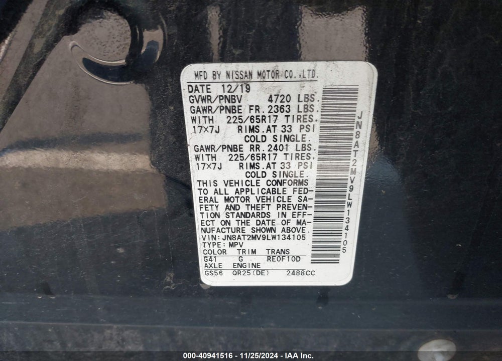 2020 NISSAN ROGUE S INTELLIGENT AWD VIN: JN8AT2MV9LW134105