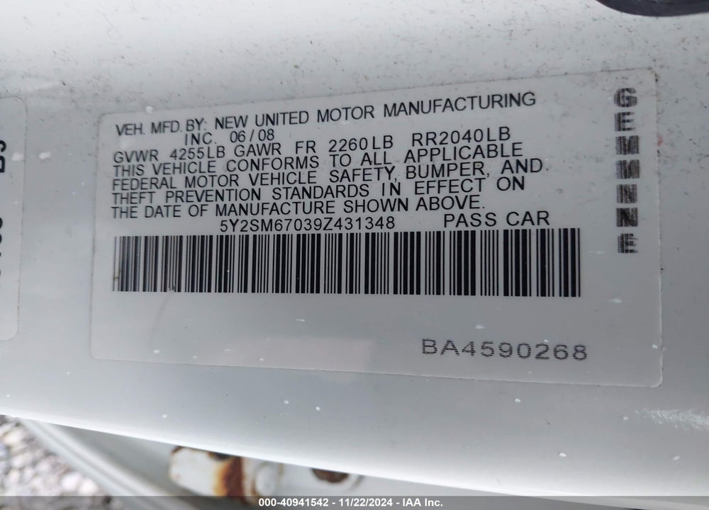 2009 PONTIAC VIBE VIN: 5Y2SM67039Z431348