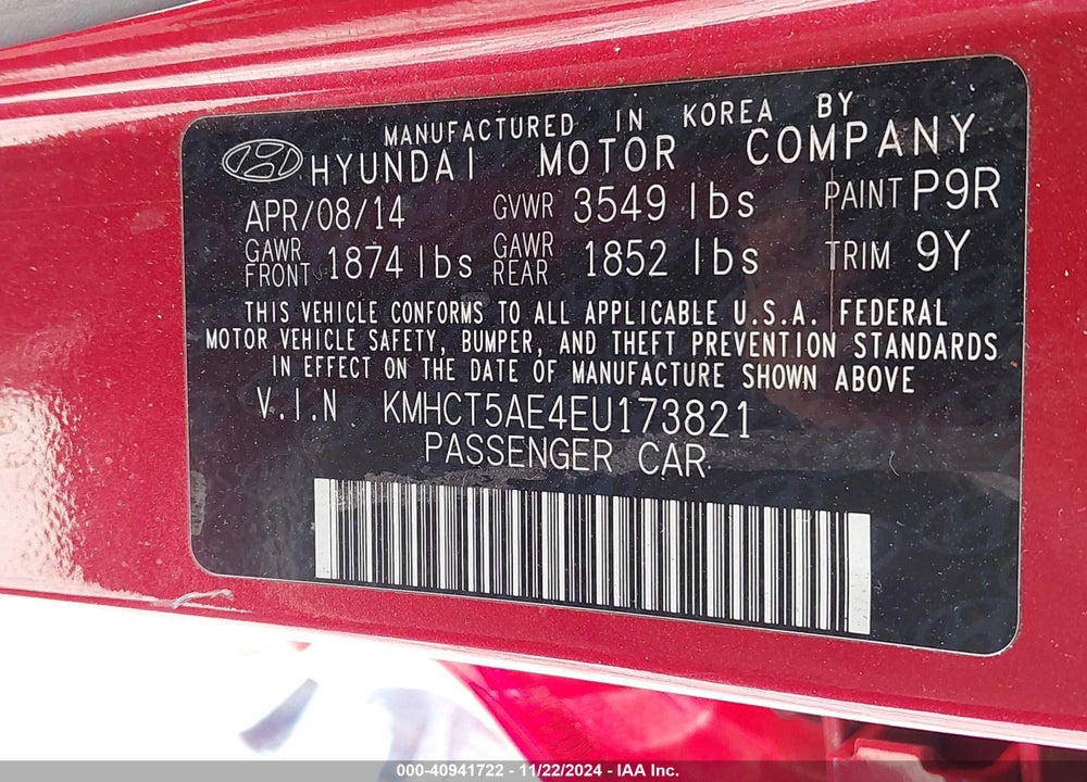 2014 HYUNDAI ACCENT VIN: KMHCT5AE4EU173821