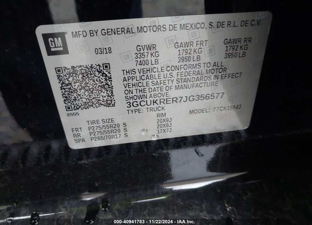 2018 CHEVROLET SILVERADO 1500 LT VIN: 3GCUKRER7JG356577