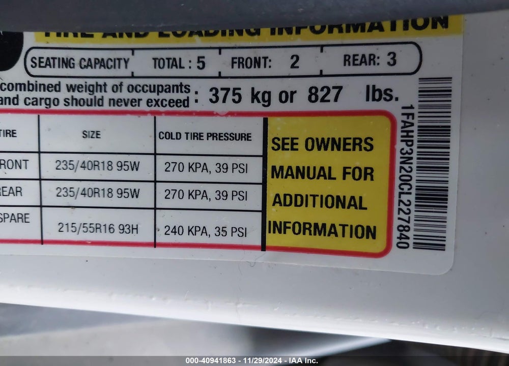 2012 FORD FOCUS TITANIUM VIN: 1FAHP3N20CL227840