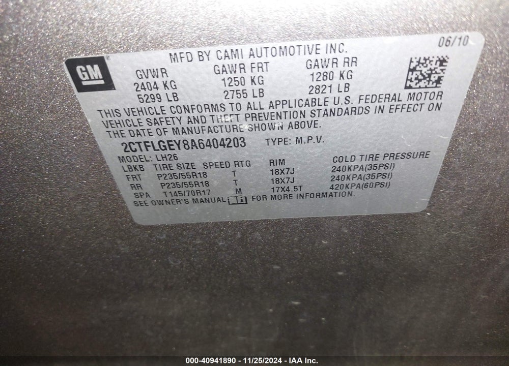 2010 GMC TERRAIN SLT-1 VIN: 2CTFLGEY8A6404203