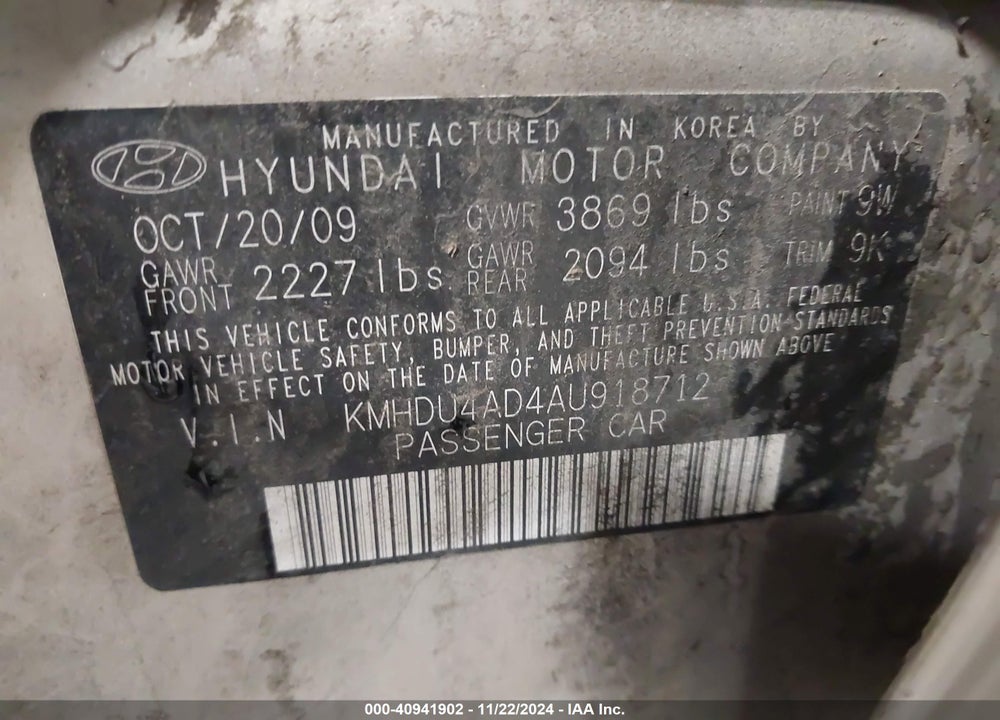 2010 HYUNDAI ELANTRA GLS VIN: KMHDU4AD4AU918712
