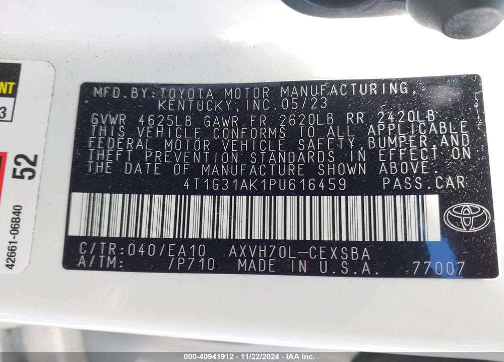 2023 TOYOTA CAMRY SE HYBRID VIN: 4T1G31AK1PU616459