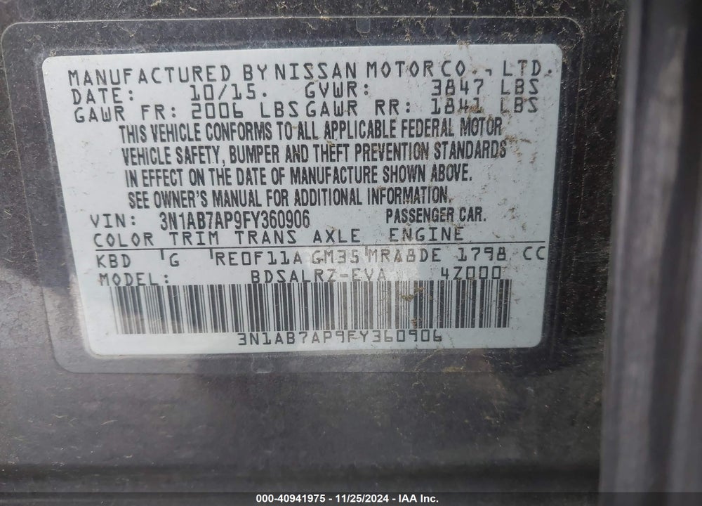 2015 NISSAN SENTRA SR VIN: 3N1AB7AP9FY360906