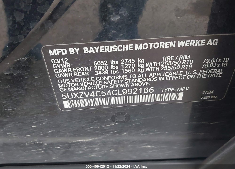 2012 BMW X5 XDRIVE35I/XDRIVE35I PREMIUM/XDRIVE35I SPORT ACTIVITY VIN: 5UXZV4C54CL992166