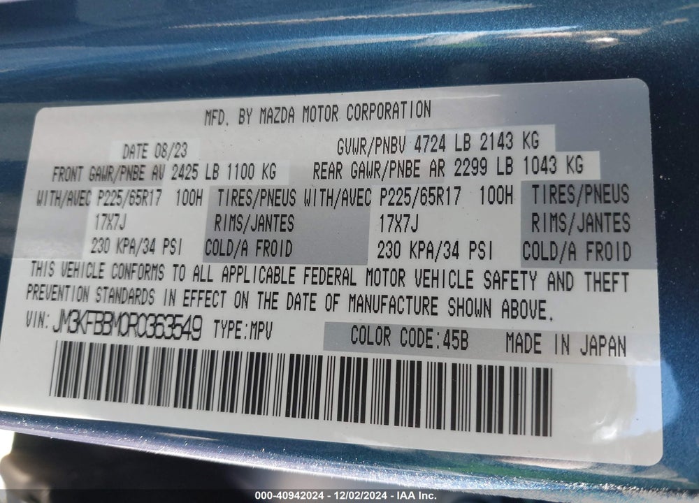 2024 MAZDA CX-5 2.5 S SELECT VIN: JM3KFBBM0R0363549