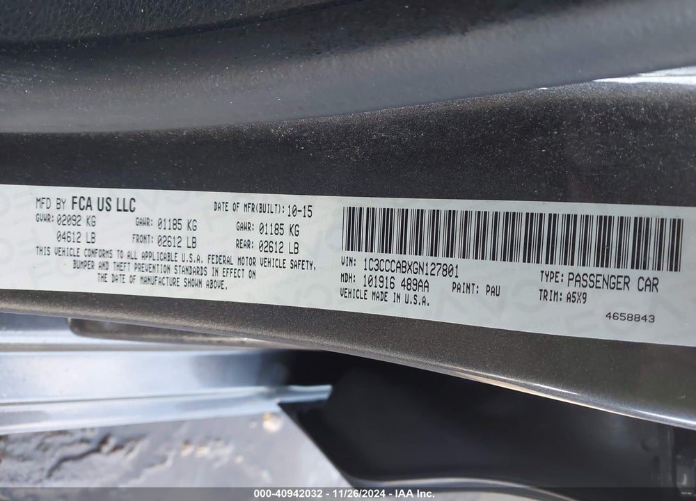 2016 CHRYSLER 200 LIMITED VIN: 1C3CCCABXGN127801