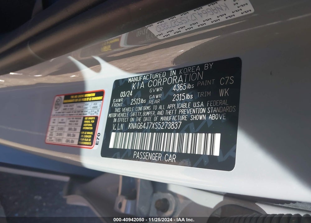 2025 KIA K5 GT LINE VIN: KNAG64J7XS5273837