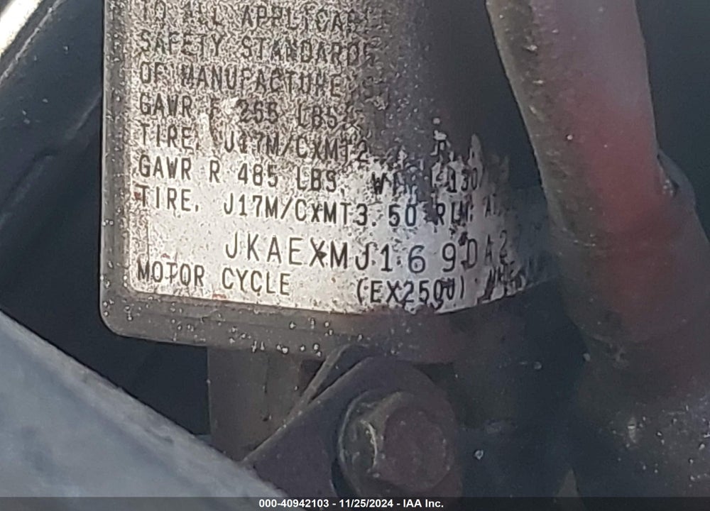 2009 KAWASAKI EX250 J VIN: JKAEXMJ169DA27075