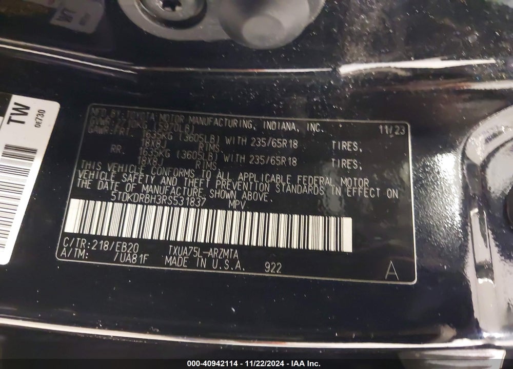 2024 TOYOTA HIGHLANDER XLE VIN: 5TDKDRBH3RS531837