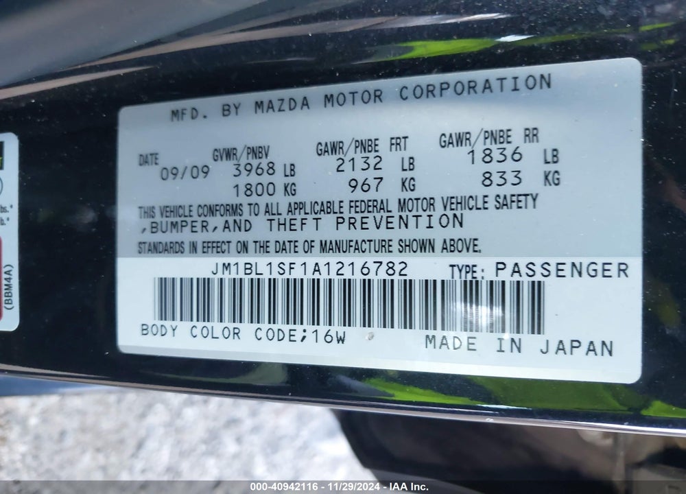 2010 MAZDA 3 I TOURING VIN: JM1BL1SF1A1216782