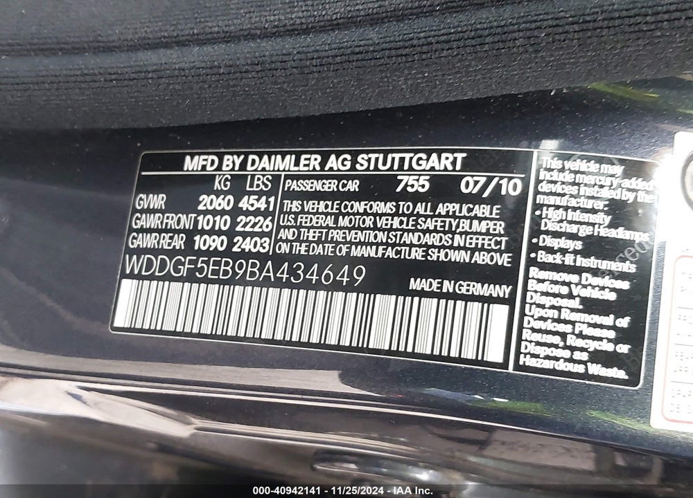 2011 MERCEDES-BENZ C 300 LUXURY/SPORT VIN: WDDGF5EB9BA434649