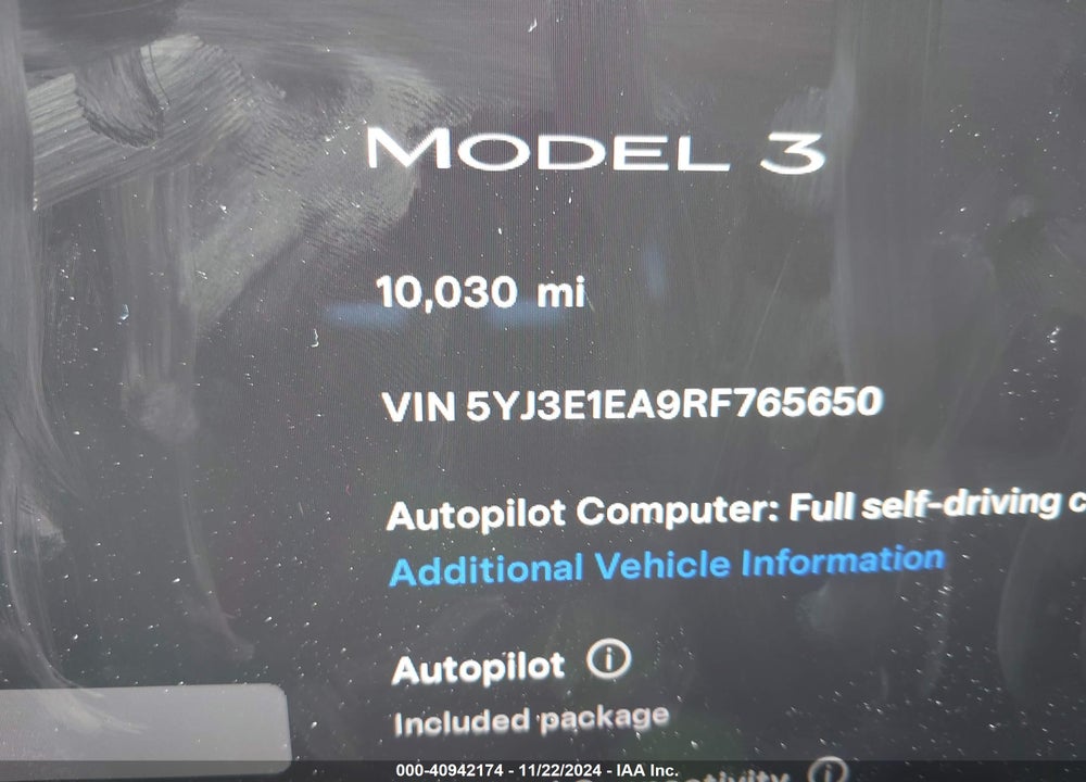 2024 TESLA MODEL 3 REAR-WHEEL DRIVE VIN: 5YJ3E1EA9RF765650
