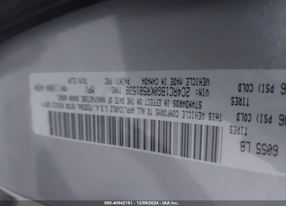2019 CHRYSLER PACIFICA TOURING L VIN: 2C4RC1BG0KR581538