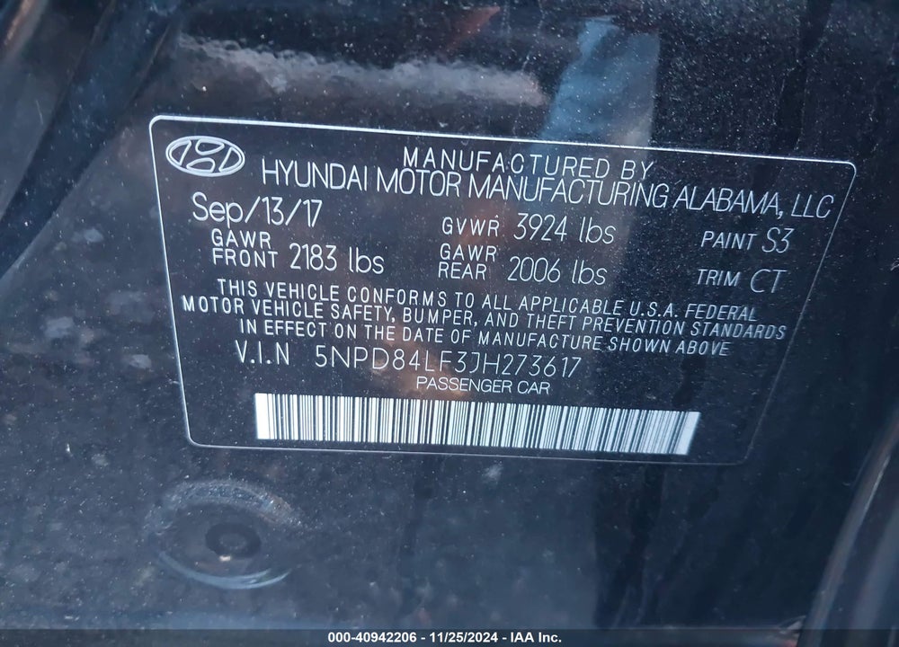 2018 HYUNDAI ELANTRA SEL VIN: 5NPD84LF3JH273617