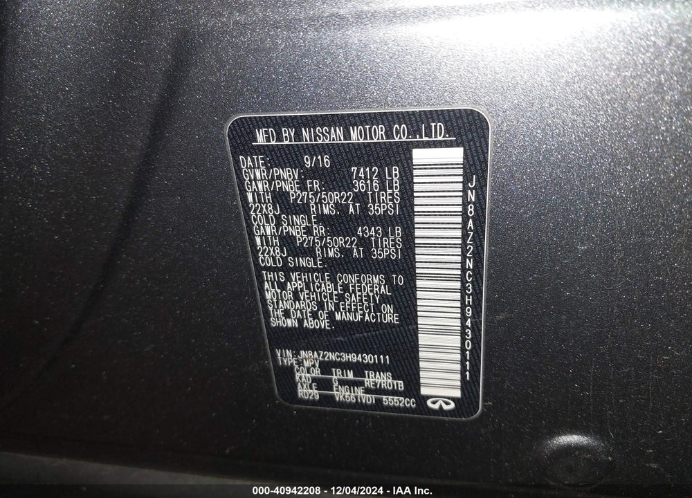 2017 INFINITI QX80 VIN: JN8AZ2NC3H9430111