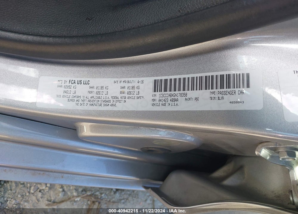 2016 CHRYSLER 200 LIMITED PLATINUM VIN: 1C3CCCABXGN178358