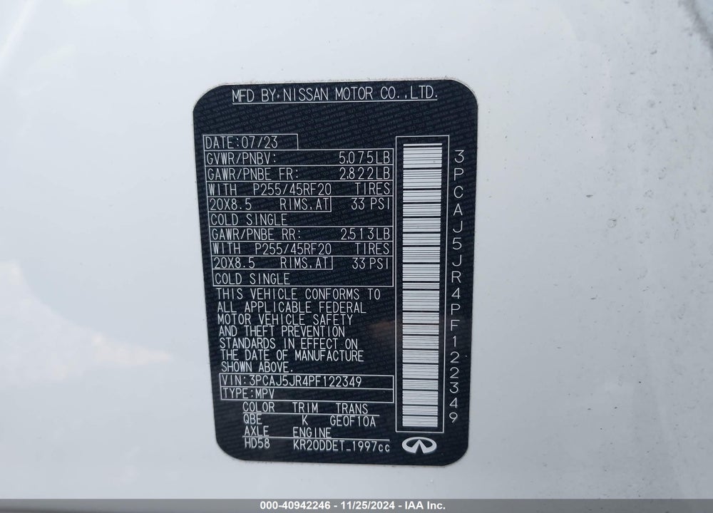 2023 INFINITI QX55 LUXE AWD VIN: 3PCAJ5JR4PF122349