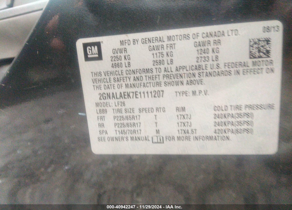 2014 CHEVROLET EQUINOX LS VIN: 2GNALAEK7E1111207