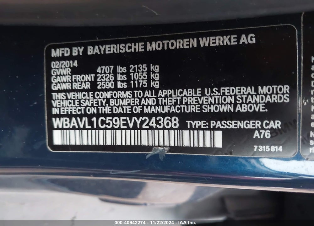 2014 BMW X1 XDRIVE28I VIN: WBAVL1C59EVY24368