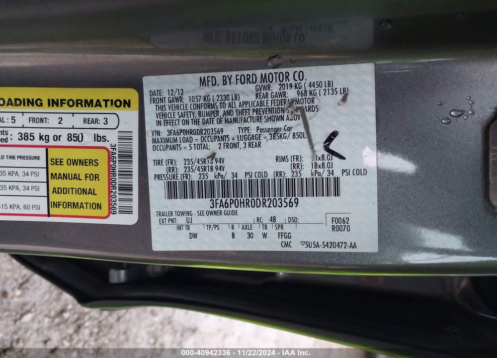 2013 FORD FUSION SE VIN: 3FA6P0HR0DR203569