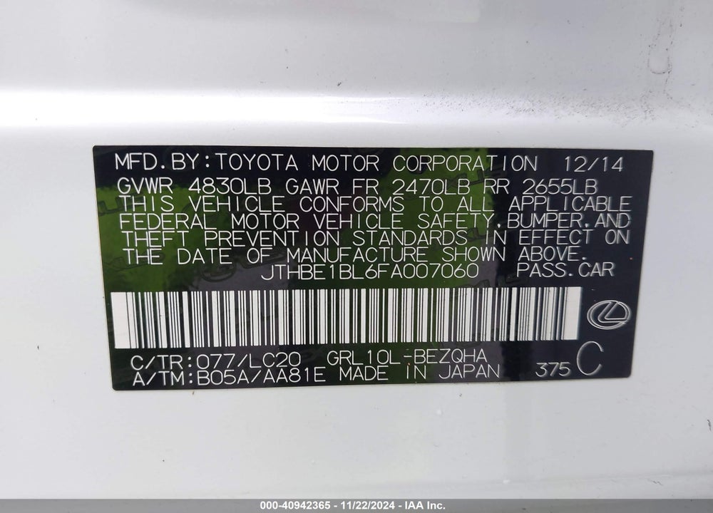 2015 LEXUS GS 350 VIN: JTHBE1BL6FA007060