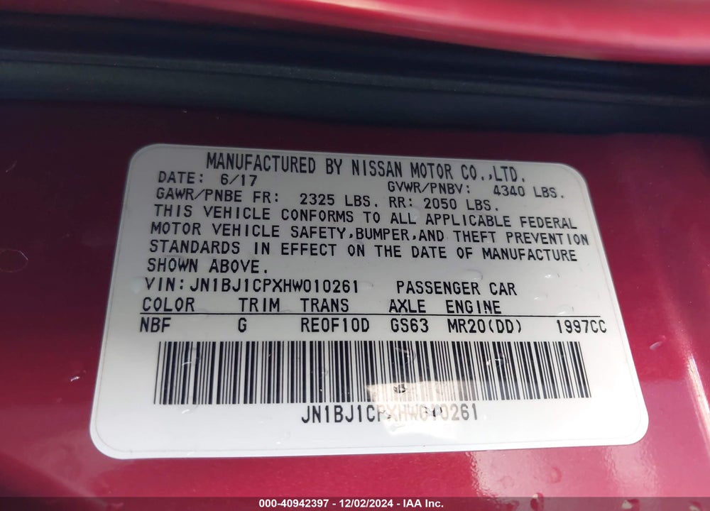 2017 NISSAN ROGUE SPORT S VIN: JN1BJ1CPXHW010261
