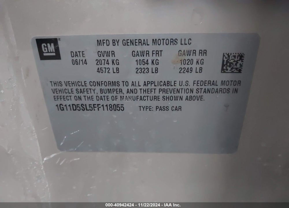2015 CHEVROLET MALIBU 2LT VIN: 1G11D5SL5FF118055