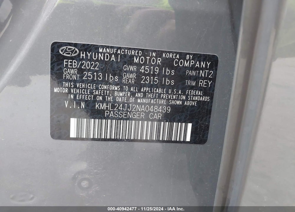 2022 HYUNDAI SONATA HYBRID BLUE VIN: KMHL24JJ2NA048439