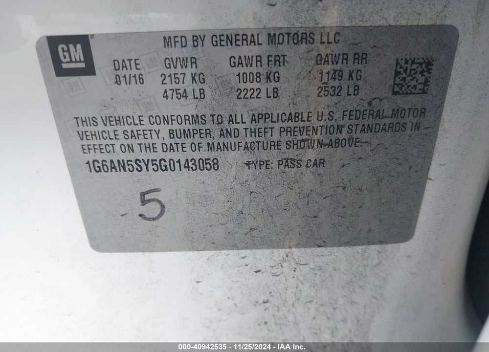 2016 CADILLAC ATS-V VIN: 1G6AN5SY5G0143058