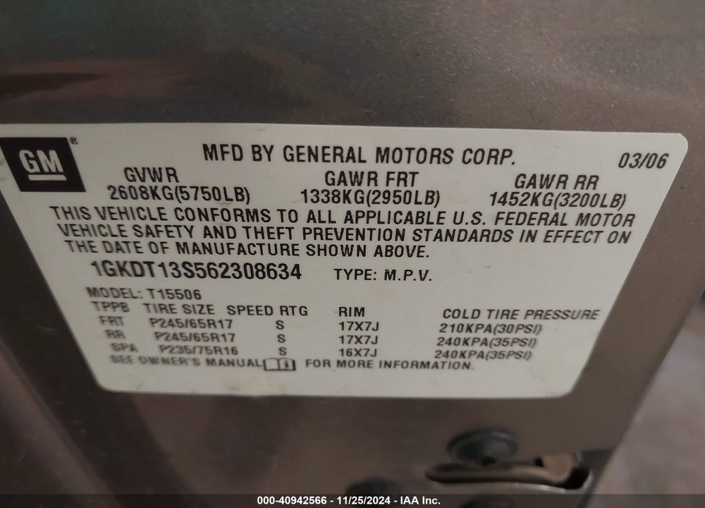 2006 GMC ENVOY SLE VIN: 1GKDT13S562308634