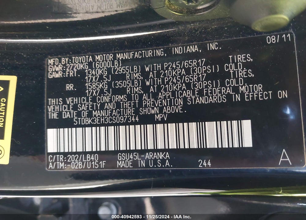 2012 TOYOTA HIGHLANDER SE V6 VIN: 5TDBK3EH3CS097344