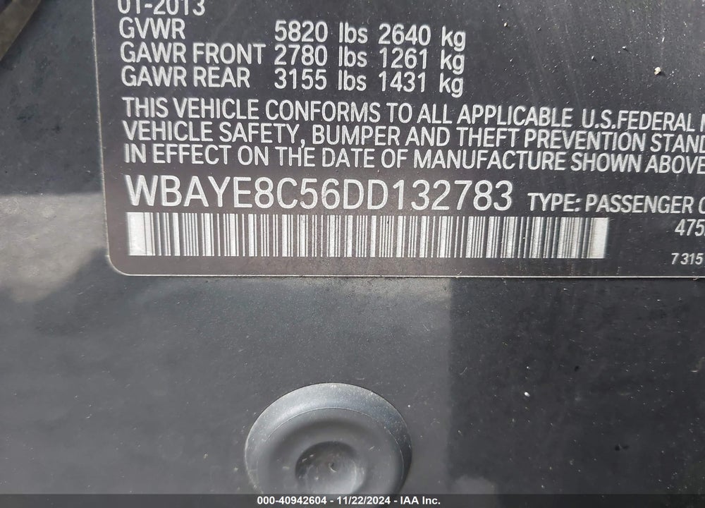 2013 BMW 750LI VIN: WBAYE8C56DD132783