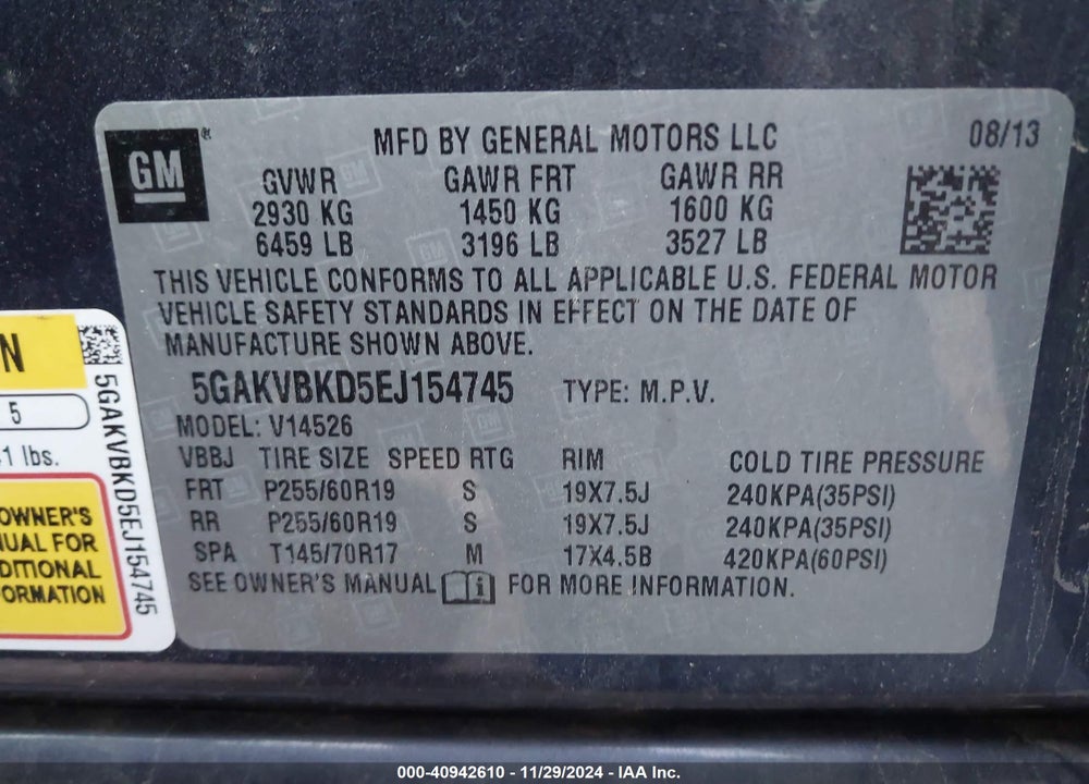 2014 BUICK ENCLAVE LEATHER VIN: 5GAKVBKD5EJ154745