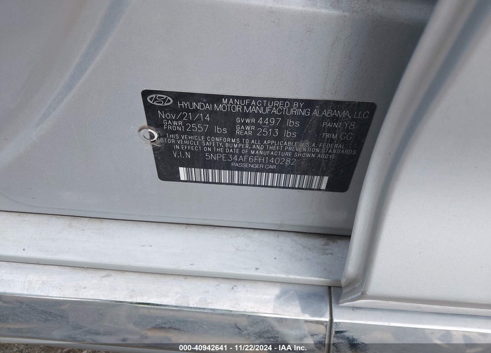 2015 HYUNDAI SONATA VIN: 5NPE34AF6FH140282