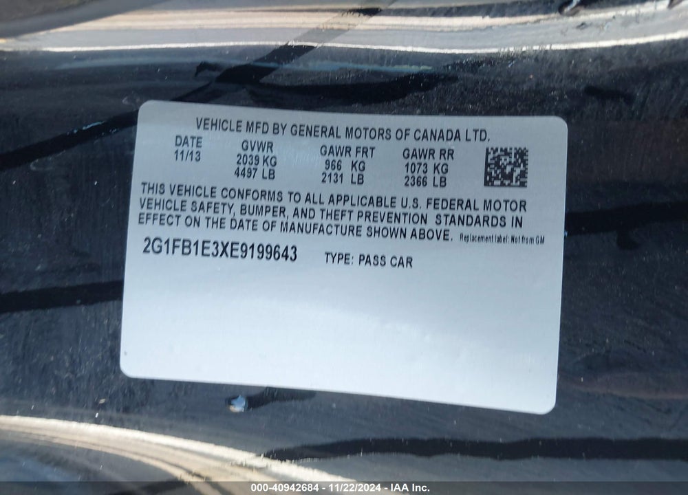 2014 CHEVROLET CAMARO 1LT VIN: 2G1FB1E3XE9199643