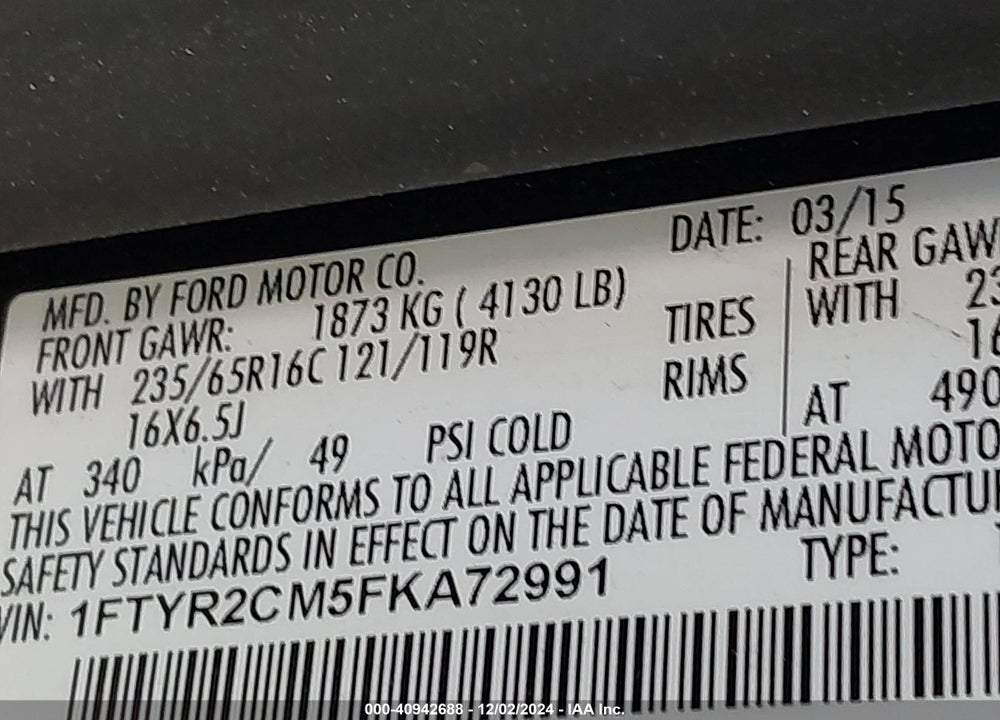 2015 FORD TRANSIT-250 VIN: 1FTYR2CM5FKA72991