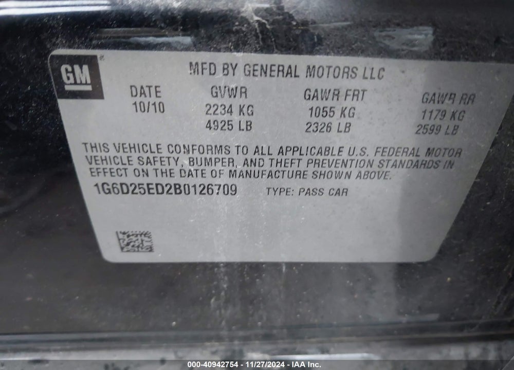 2011 CADILLAC CTS STANDARD VIN: 1G6D25ED2B0126709